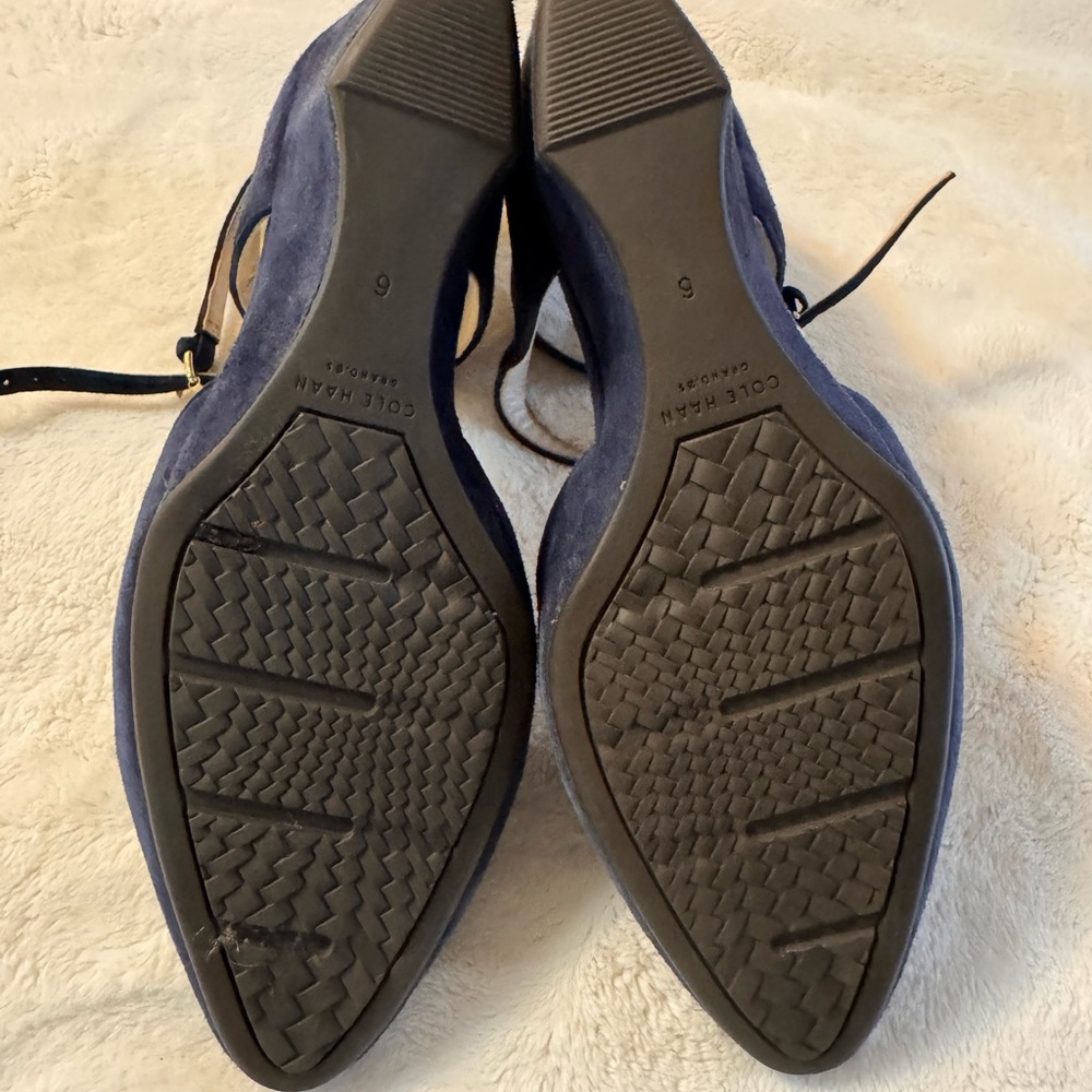 Cole Haan Blue Wedge Shoes with Crisscross Straps - Picture 5 of 5